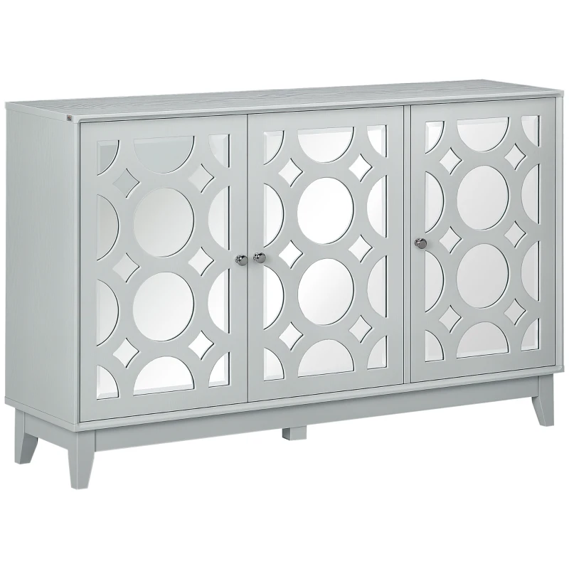 HOMCOM Sideboard Kitchen Buffet Table with 3 Mirrored Doors, 2 Cabinets  and Adjustable Shelf, Gray