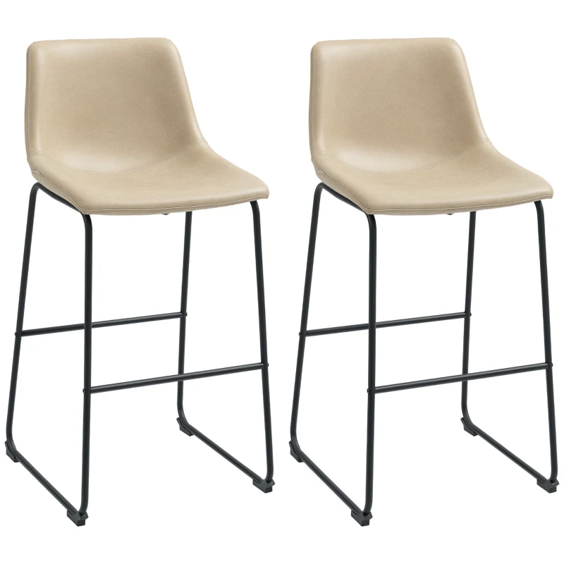 HOMCOM Bar Height Bar Stools Set of 2, Vintage PU Leather Bar Chairs, Kitchen Stools with Footrest for Home Bar, Beige
