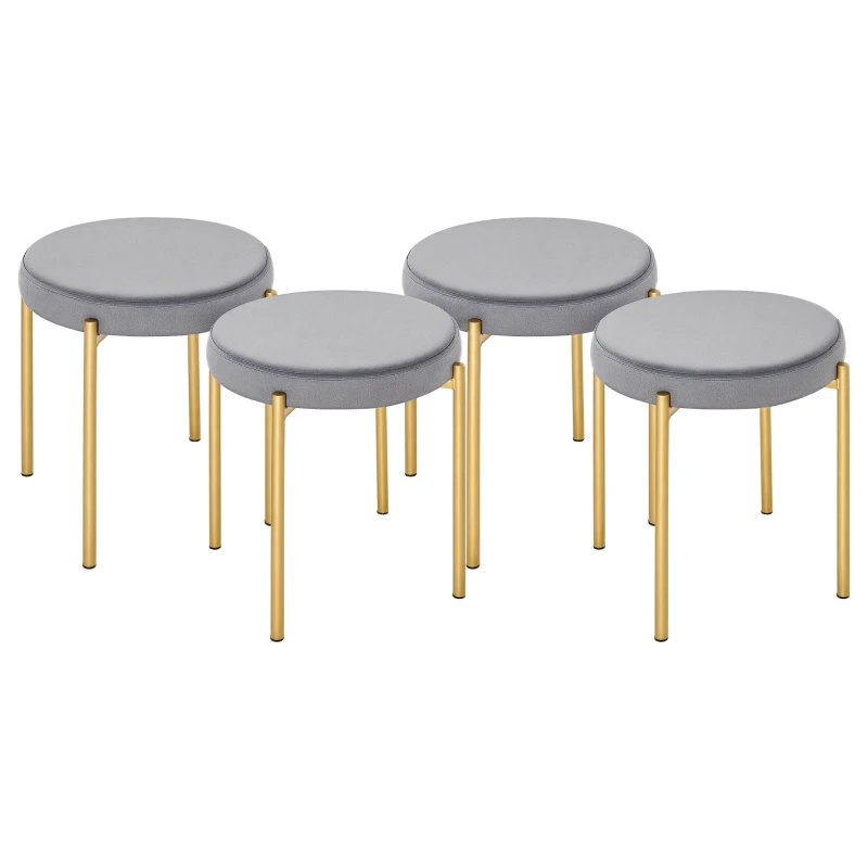 HOMCOM Backless Round Dining Chairs, Modern Stacking Stools Set of 4, Kitchen Chairs with Metal Legs, Grey