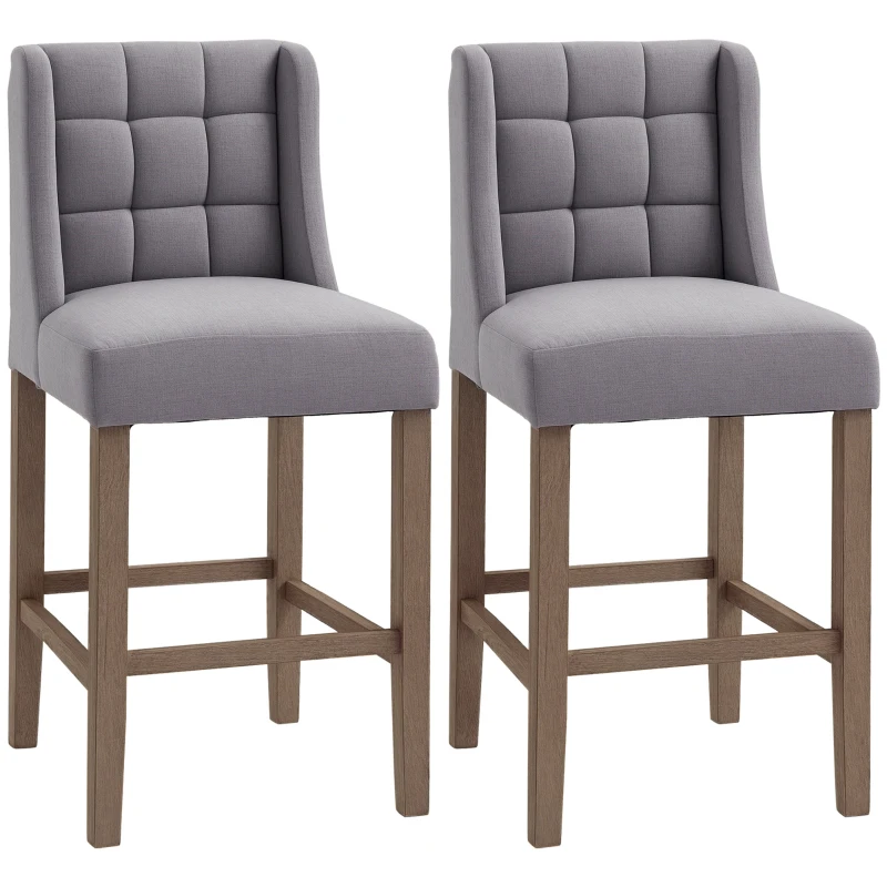 HOMCOM Modern Counter Bar Stools Tufted Upholstered Counter Chairs Set of 2 for Kitchen, Grey