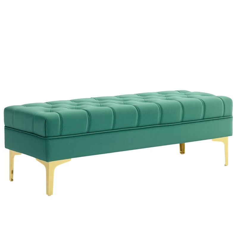 HOMCOM End of Bed Bench, Upholstered Bench, Entryway Shoe Bench with Button Tufted for Living Room, Bedroom, Dark Green