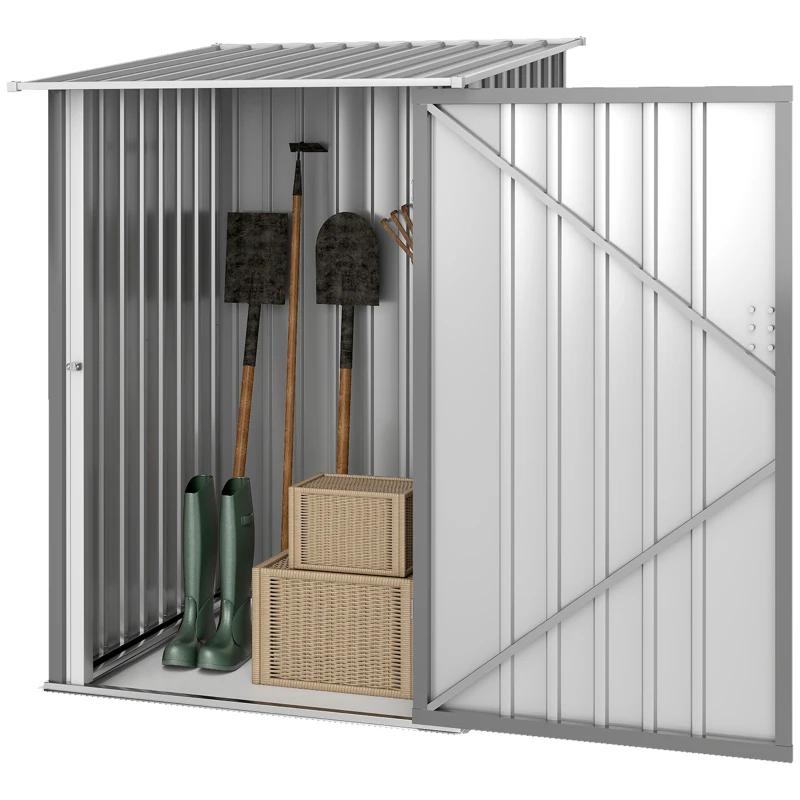 Outsunny Outdoor 3.3' x 3.4' Lean-to Garden Storage Shed, Galvanized Steel Tool House with Lockable Door for Patio, Gray
