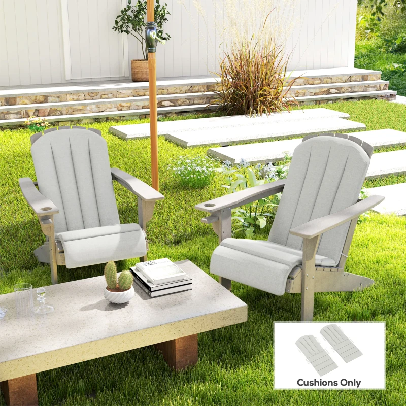 Outsunny Set of 2 Patio Chair Cushions, High Back Adirondack Chair Cushion with Ties, High-Density Foam, Light Grey