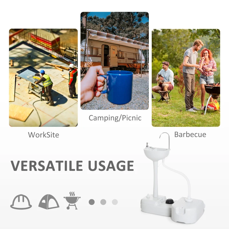 Outsunny Portable Camping Sink — Hand Wash Station Basin with Recovery Tank, Soap Dispenser and Towel Holder