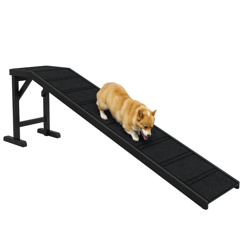PawHut Pet Ramp Bed Steps for Dogs Cats Non-slip Carpet Top Platform Pine Wood 74"L x 16"W x 25"H Black
