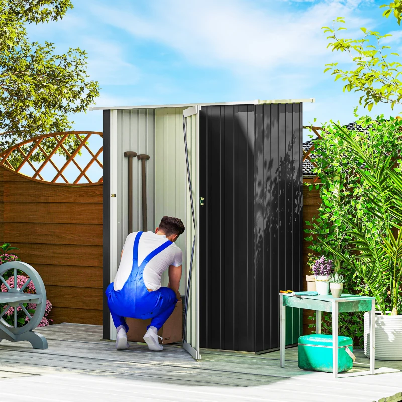 Outsunny 5 x 3ft Outdoor Storage Shed Metal Garden Shed Cabanon with Sloped Roof, Lockable Door for Tool, Grey