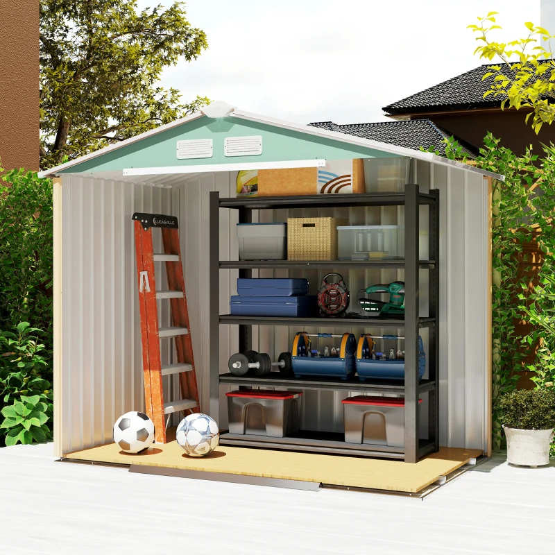 Outsunny 7' x 4' Outdoor Storage Shed, Garden Tool House w/ Foundation Kit Vents & Sliding Doors for Backyard Patio, Light Green