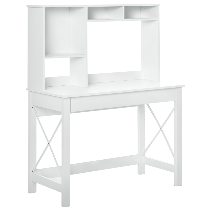 HOMCOM Computer Desk with Hutch, Home Office Table with Storage Shelves and Open Compartments for Writing, Work, White