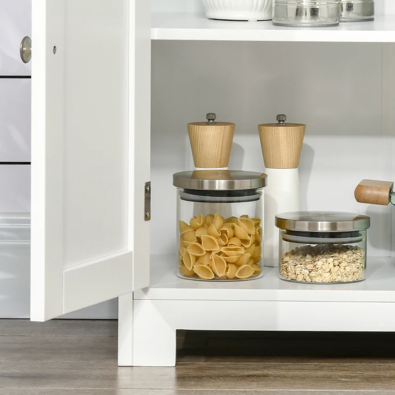 HOMCOM 63" Small Buffet with Hutch, 4-Door Kitchen Pantry, Freestanding Storage Cabinet with Adjustable Shelf for Dining Room, Living Room, White