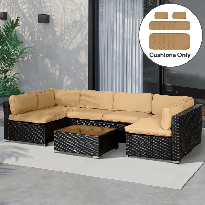 Outsunny Outdoor 14pc Patio Rattan Sofa Set Cushion Polyester Cover Replacement Set - No Cushion Included Beige | Aosom Canada