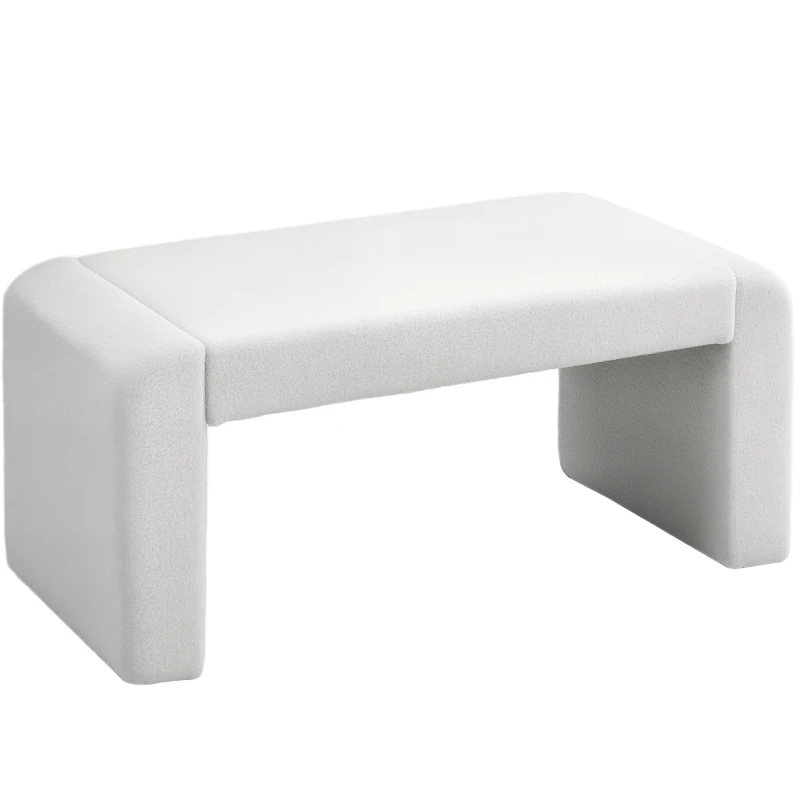 HOMCOM Upholstered Bedroom Bench, Boucle End of Bed Bench, Modern U-Shaped Entryway Bench, 39 x 18 x 18 Inches, White