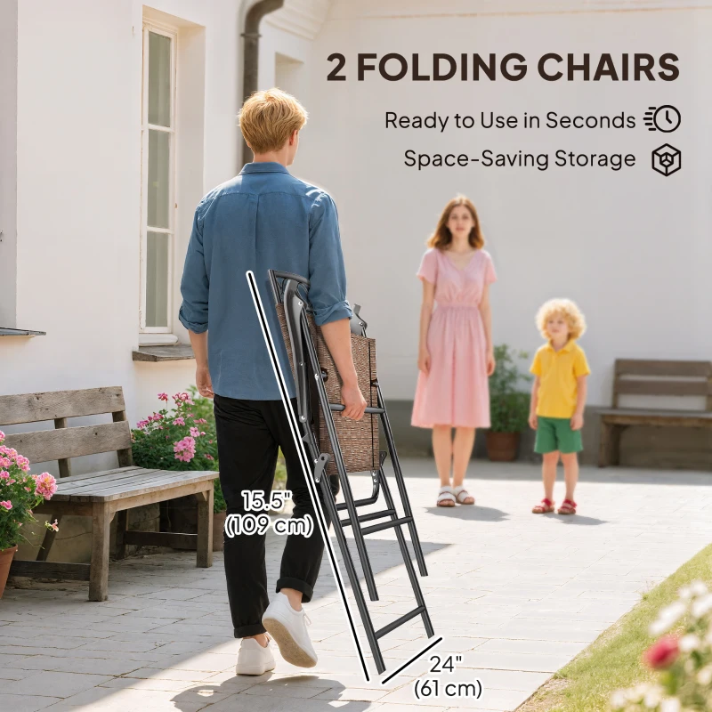 Outsunny 4 Piece Patio Bar Set, Sling Folding Outdoor Furniture with Umbrella for Poolside, Backyard and Garden, Brown