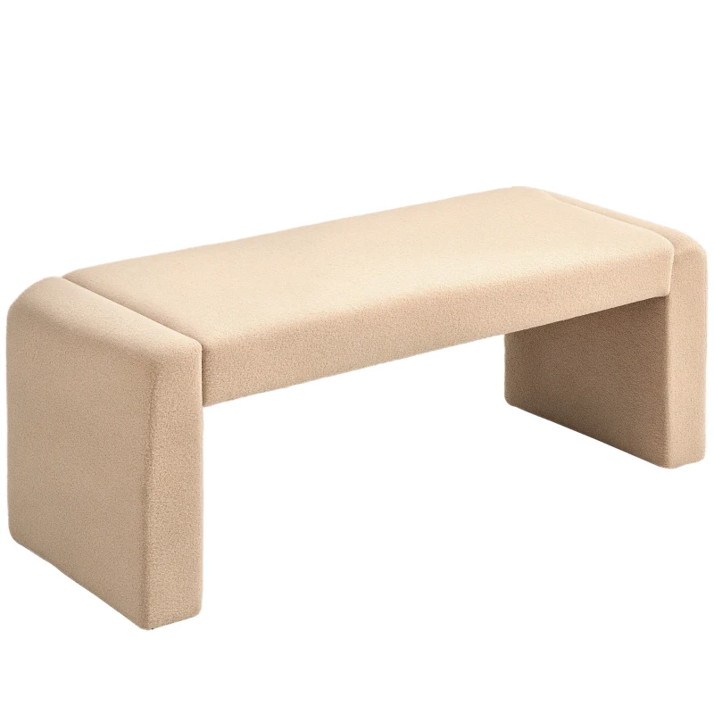 HOMCOM Upholstered Bedroom Bench, Boucle End of Bed Bench, Modern U-Shaped Entryway Bench, 47 x 18 x 18 Inches, Light Brown