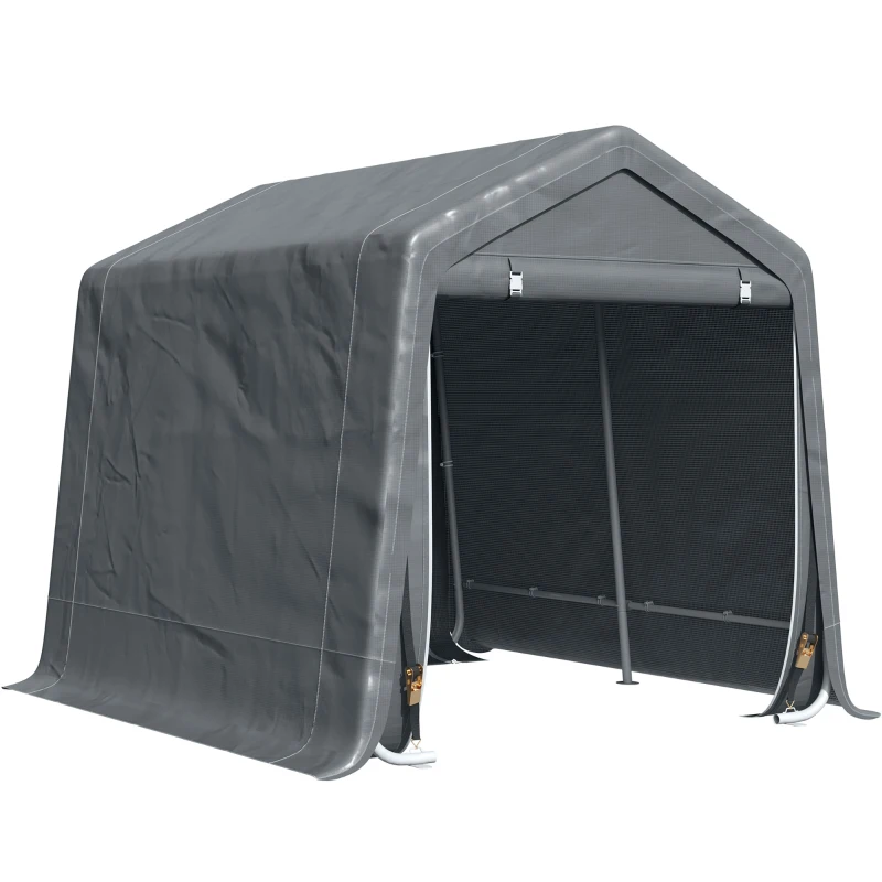 Outsunny 7.9' x 6.6' Garden Storage Tent, Patio Storage Shelter w/ Metal Frame and Double Zipper Doors, Dark Grey