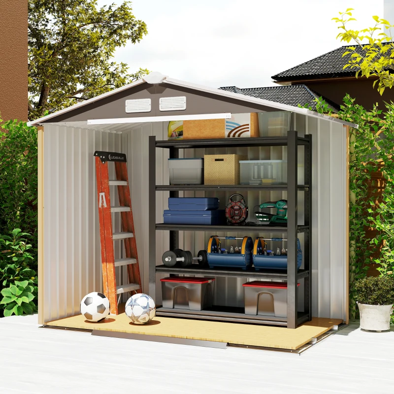 Outsunny 7' x 4' x 6' Outdoor Storage Shed Metal Garden Tool Storage Shed with Sloped Roof - Gray / White