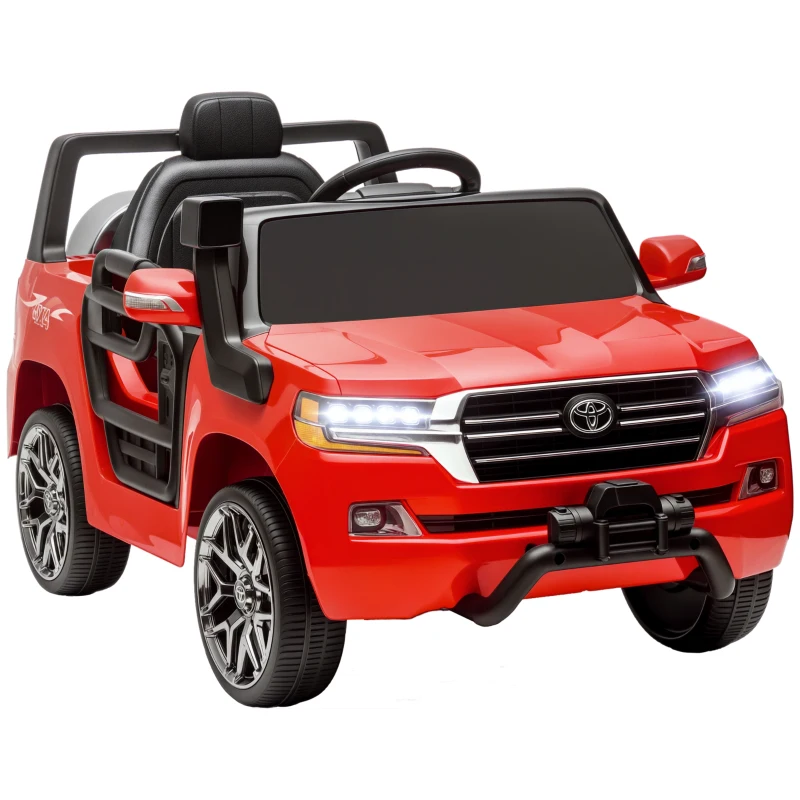 Qaba 12V Toyota LAND CRUISER Licensed Kids Car w/ Remote Control, Four Wheel Spring Suspension, Soft Start, LED Light, Red