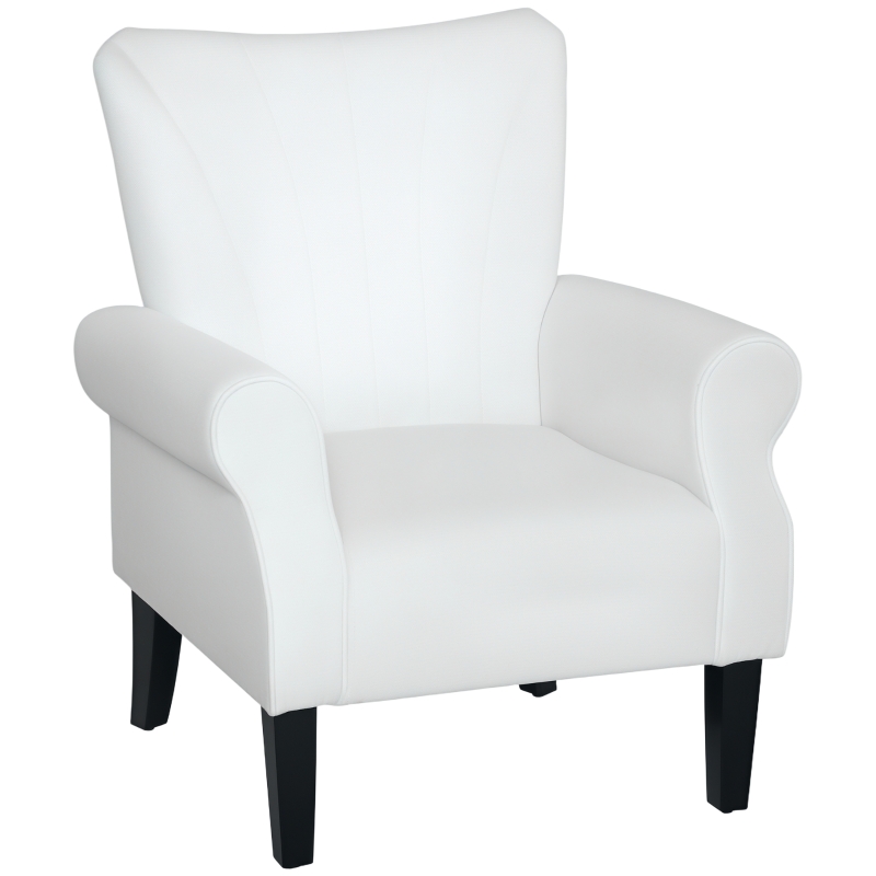 HOMCOM Fabric Armchair, Modern Accent Chair with Wood Legs for Living Room, Bedroom, Home Office, Cream White