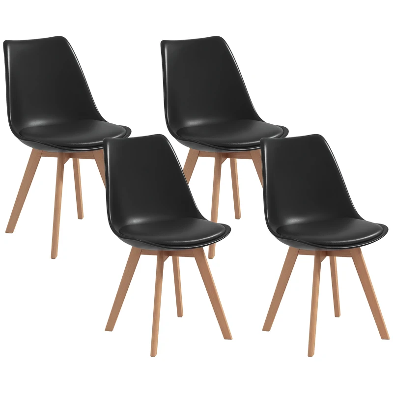 HOMCOM Modern Dining Table Chairs Set of 4, Rubber Wood Kitchen Table Chairs with PU Leather Cushion for Living Room, Bedroom