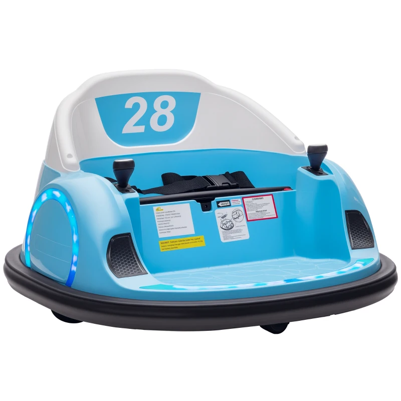 Qaba 12V Bumper Car for Toddlers, Ride On Car with 360 Degree Remote Control, Lights Music Horn, for 1.5-5 Years, Light Blue