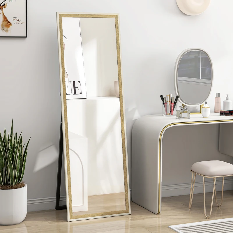 HOMCOM Floor Standing Mirror, Full Length Mirror, Free Standing, Leaning or Wall Mirror with Frame for Bedroom, Dark Wood Grain