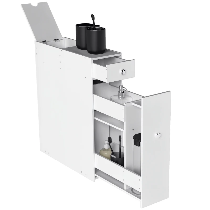 HOMCOM Space Saving Toilet Paper Cabinet, Narrow Bathroom Cabinet with Drawers and Hidden Storage, White