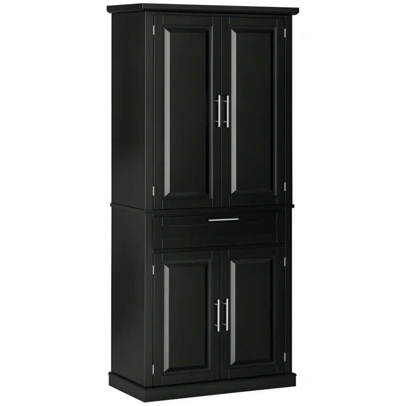 HOMCOM 72" Kitchen Pantry Cabinet, Freestanding Storage Cabinet, 4-Door Cabinet with Drawer and Adjustable Shelves, Black