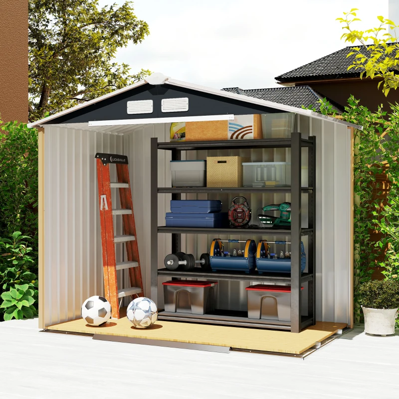 Outsunny 7'x4' Metal Outdoor Shed Organizer & Garden Storage with 4 Vents for Airflow & 2 Easy Sliding Doors - Dark Gray