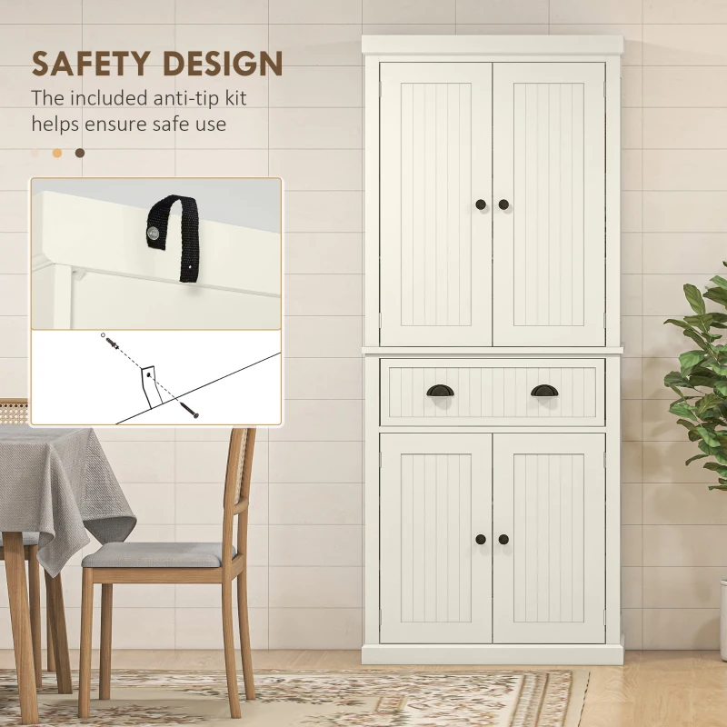 HOMCOM 72" Kitchen Pantry, Freestanding Storage Cabinet with Drawer, Doors, Cream White