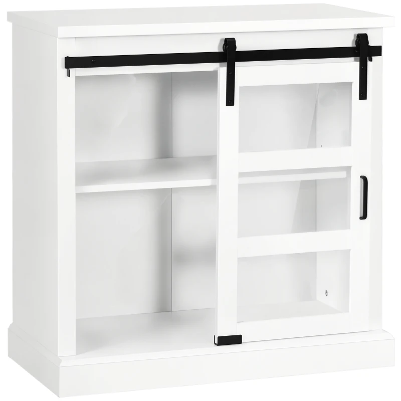 HOMCOM Buffet Cabinet Kitchen Storage Sideboard with Glass Sliding Door, Adjustable Shelf for Dining Room, White
