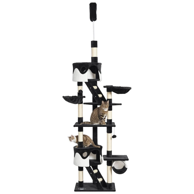 PawHut 94"-102" Floor to Ceiling Cat Tree, High Cat Condo Scratching Post Activity Center, Multi-Level Play House