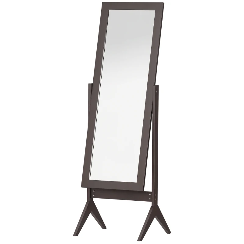 HOMCOM Full Length Mirror, Free Standing Full Body Mirror with Rectangular Frame, Adjustable Angle for Dressing Room, Bedroom, Living Room, Dark Brown