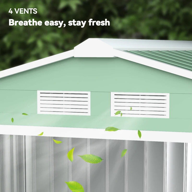 Outsunny 7' x 4' Outdoor Storage Shed, Garden Tool House w/ Foundation Kit Vents & Sliding Doors for Backyard Patio, Light Green