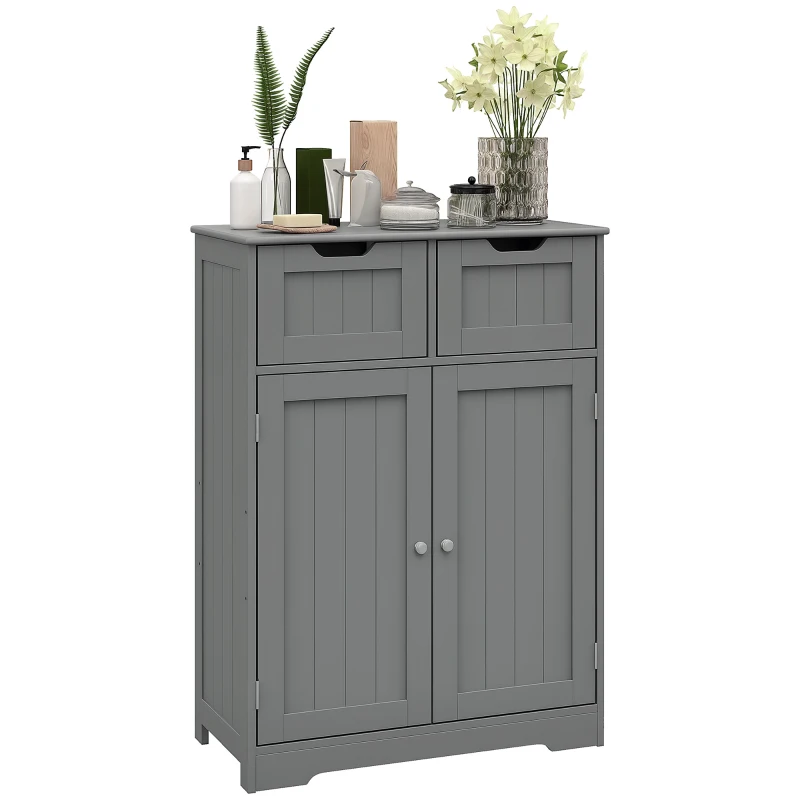 kleankin Bathroom Cabinet, Bathroom Storage Cabinet with 2 Drawers, Adjustable Shelf for Living Room, Entryway, Grey