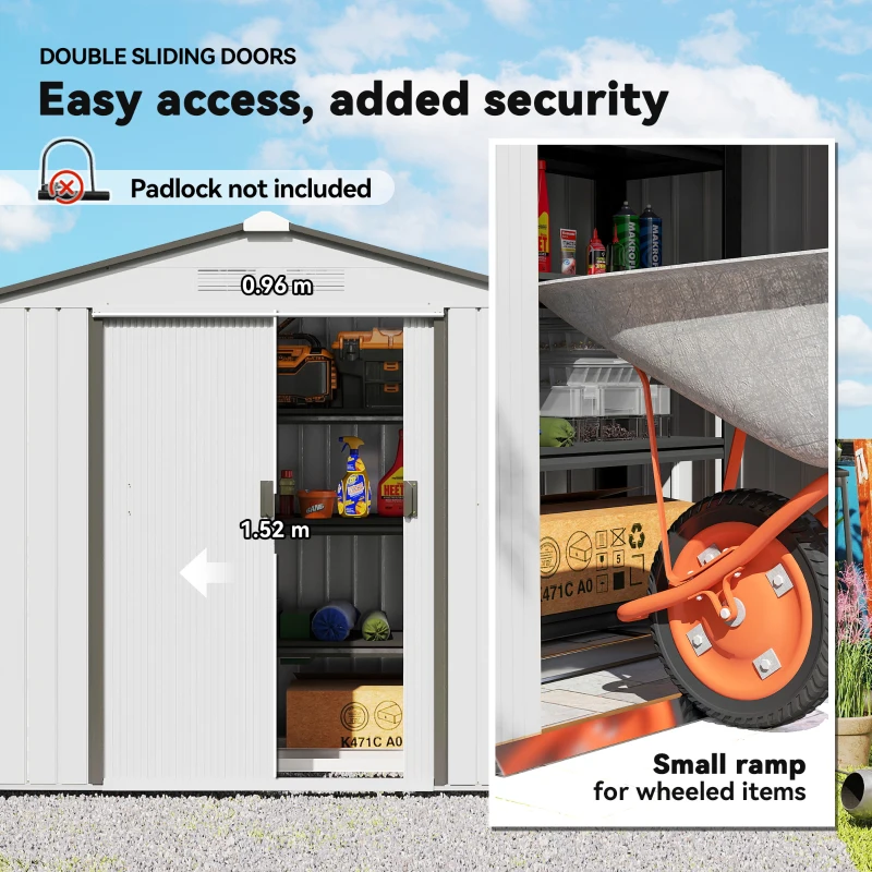 Outsunny 7' x 4' Outdoor Storage Shed, Garden Tool House with Foundation Kit, 4 Vents and 2 Easy Sliding Doors for Backyard, Patio, Garage, Lawn, White