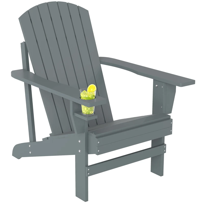 Outsunny Classic Adirondack Chair, Muskoka Chairs, Garden Deck Chair with Cup Holder for Patio, Indoor, Backyard, Dark Grey