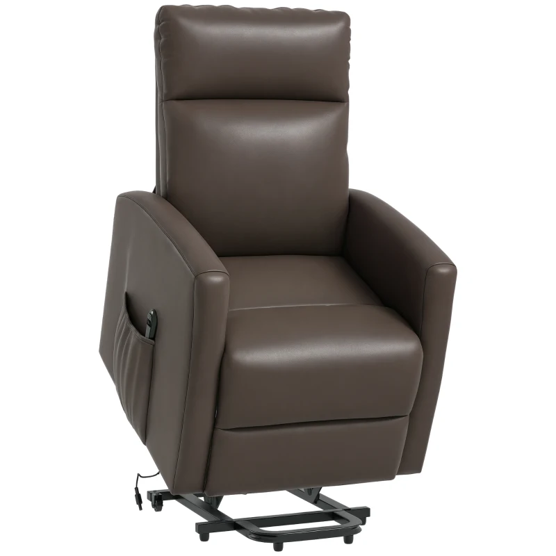 HOMCOM Power Lift Recliner Chair with Remote Control Side Pocket for Living Room Home Office Study Brown