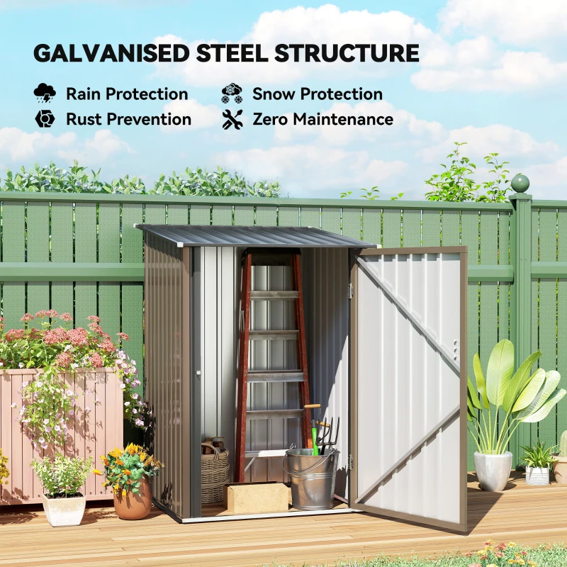 Outsunny Outdoor 3.3' x 3.4' Lean-to Garden Storage Shed, Galvanized Steel Tool House with Lockable Door for Patio, Brown