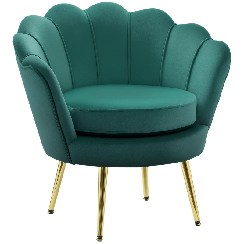 HOMCOM Modern Accent Chair, Velvet-Touch Fabric Leisure Club Chair with Gold Metal Legs for Bedroom, Dark Green