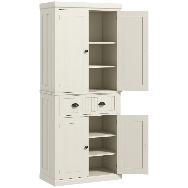 HOMCOM 72" Kitchen Pantry, Freestanding Storage Cabinet with Drawer, Doors, Cream White