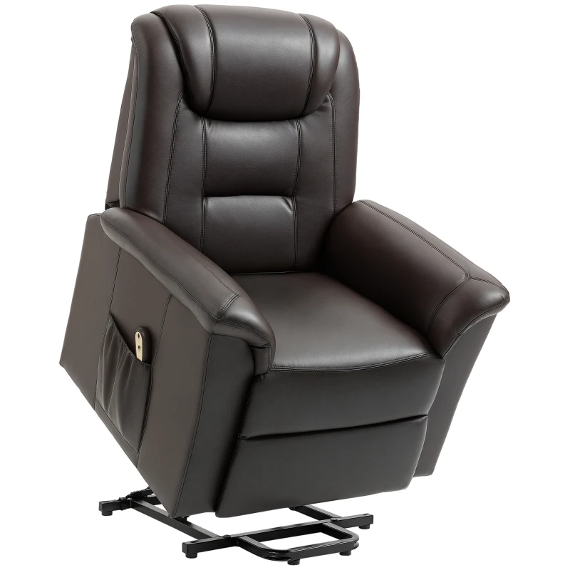 HOMCOM Electric Power Lift Chair for Elderly, PU Leather Recliner Sofa with Footrest and Remote Control, Side Pockets for Living Room, Brown