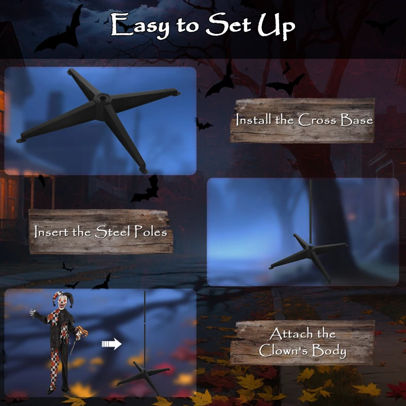 Outsunny Life Size Halloween Animated Clown with Red Light Up Eyes, Sound Activated Scary Halloween Decorations, Battery Operated