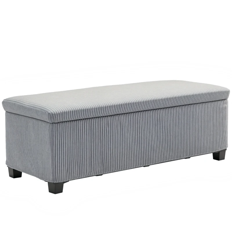 HOMCOM 44 Inches Ottoman with Storage, Lid, Legs, Corduroy End of Bed Bench for Living Room, Bedroom, Entryway, Light Grey
