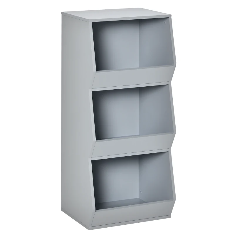 HOMCOM Kids Storage Cabinet with 3 Shelves, Anti-toppling Toy Storage Organizer for Play Room, Bedroom, Grey