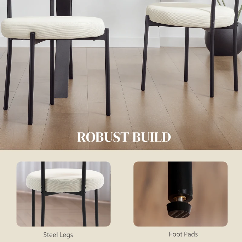 HOMCOM 4 Pieces Kitchen Chairs, Modern Dining Chairs w/ Corduroy Upholstery and Steel Legs for Living Room, Beige