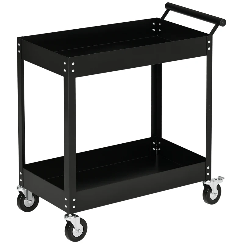 DURHAND 2 Tier Rolling Tool Cart with Wheels, Steel Mobile Service Utility Cart for Garage, Mechanics and Warehouse, 330lbs Capacity, Black