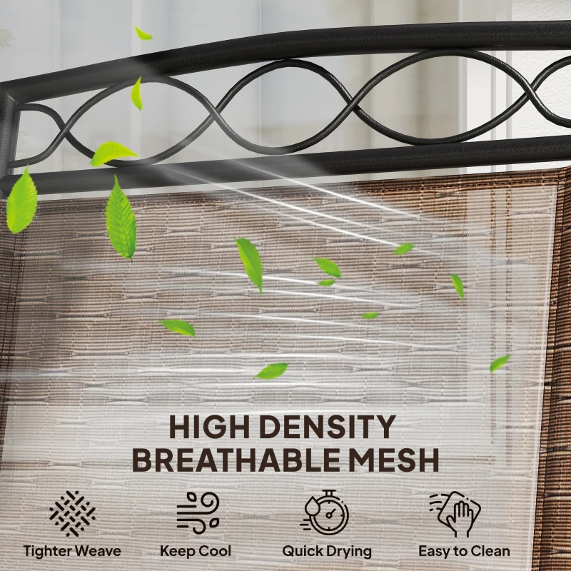 Outsunny 4 Piece Patio Bar Set, Sling Folding Outdoor Furniture with Umbrella for Poolside, Backyard and Garden, Brown