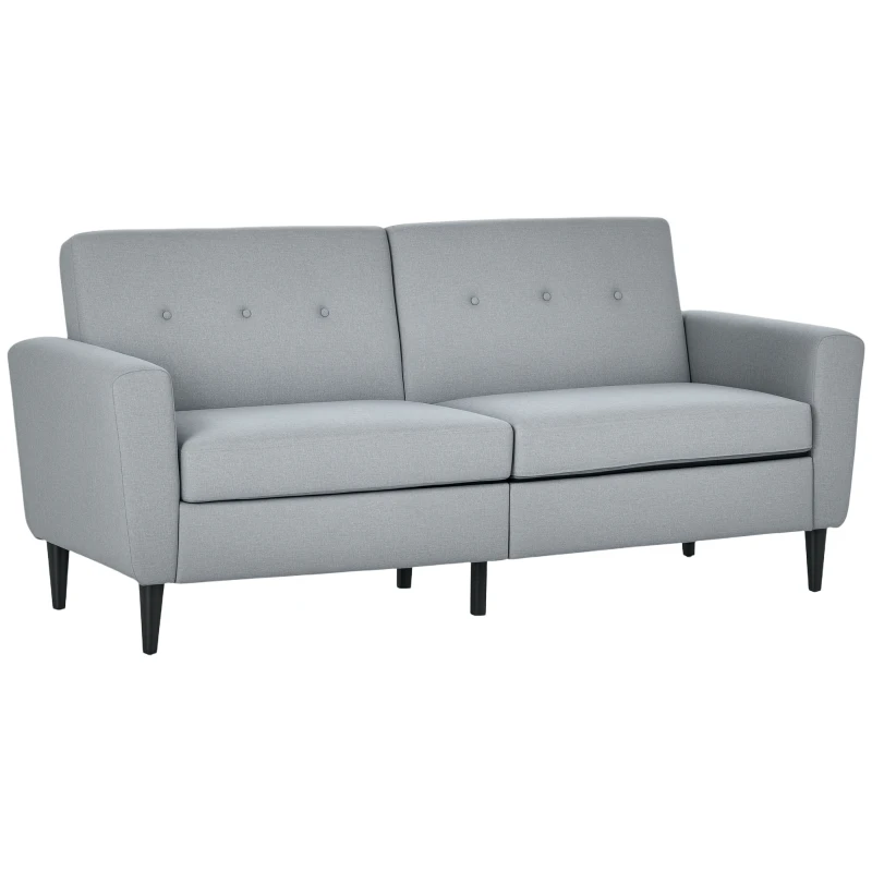 HOMCOM 3 Seater Sofa, Upholstered Couch for Bedroom, Modern Sofa Settee with Padded Cushion, Button Tufting and Wood Legs for Living Room, Grey