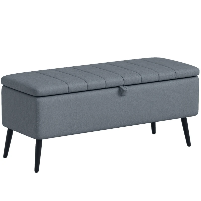 HOMCOM 40" Ottoman with Storage, Linen Upholstered Storage Ottoman Bench with Steel Legs for Living Room, Bedroom Dark Grey