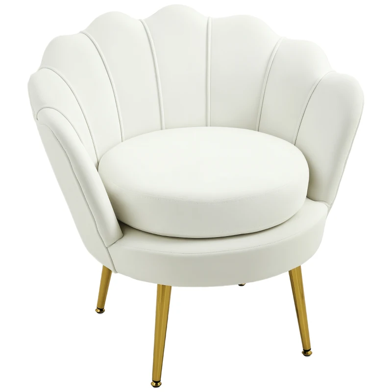 HOMCOM Modern Accent Chair, Velvet-Touch Fabric Leisure Club Chair with Gold Metal Legs for Bedroom, Cream White