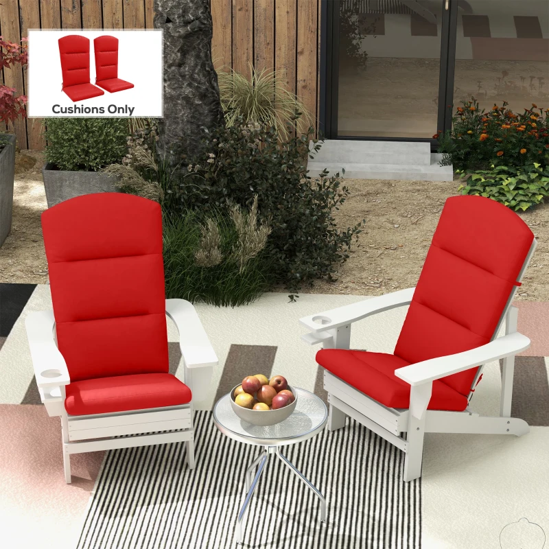 Outsunny Patio Chair Cushions for Adirondack Chair Replacement Cushions with Back and Ties, Set of 2, Wine Red